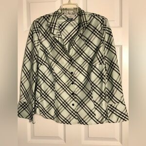 Carlisle Silk Plaid Button-Down Blouse Top 14